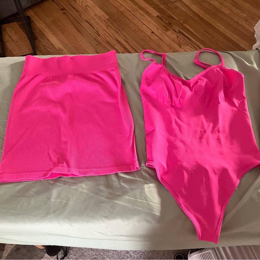 Vibrant Pink Bodysuit and Skirt Set